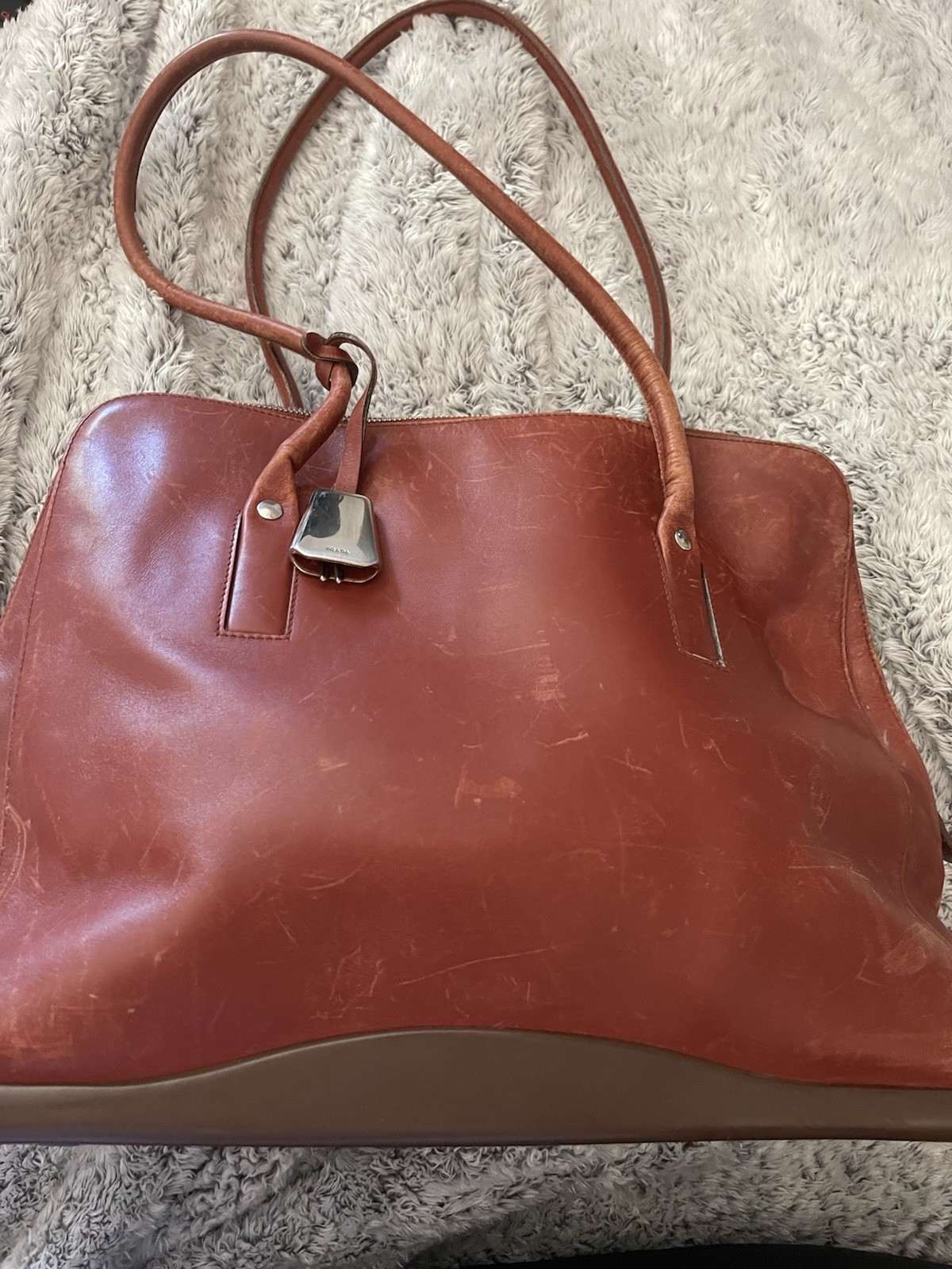 Vintage 90s Prada Handbag - Red Brown Saffiano Leather w/ Silver Hardware