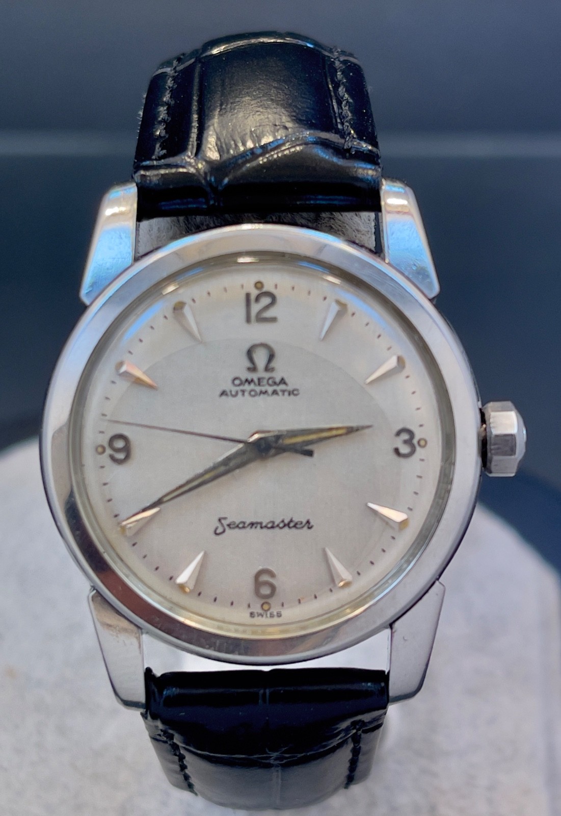 EXCELLENT VINTAGE 1956 OMEGA AUTOMATIC SEAMASTER S-STEEL WATCH SERVICE 470 2828