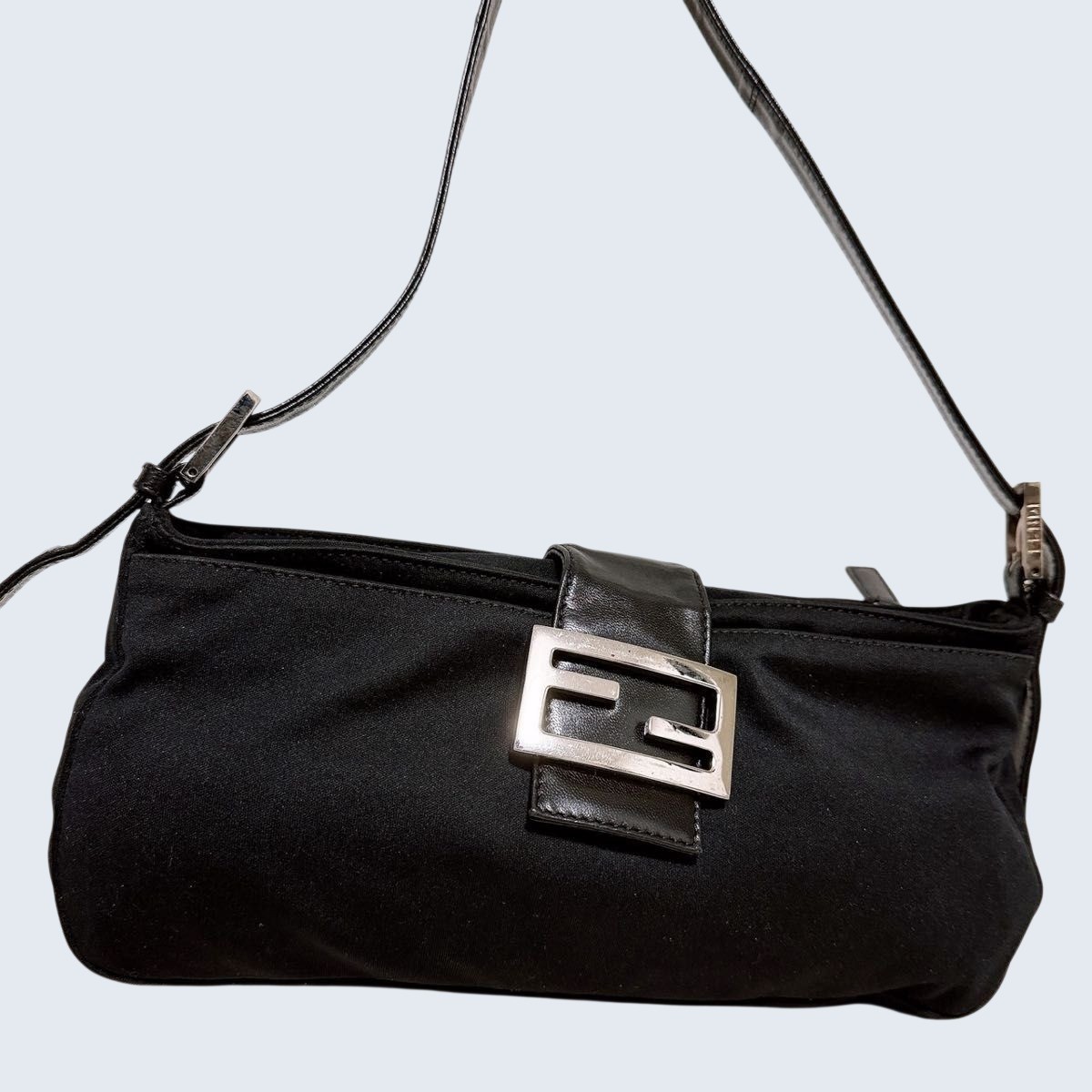 FENDI Baguette Mamma Handbag Shoulder Bag Nylon Black Women Purse