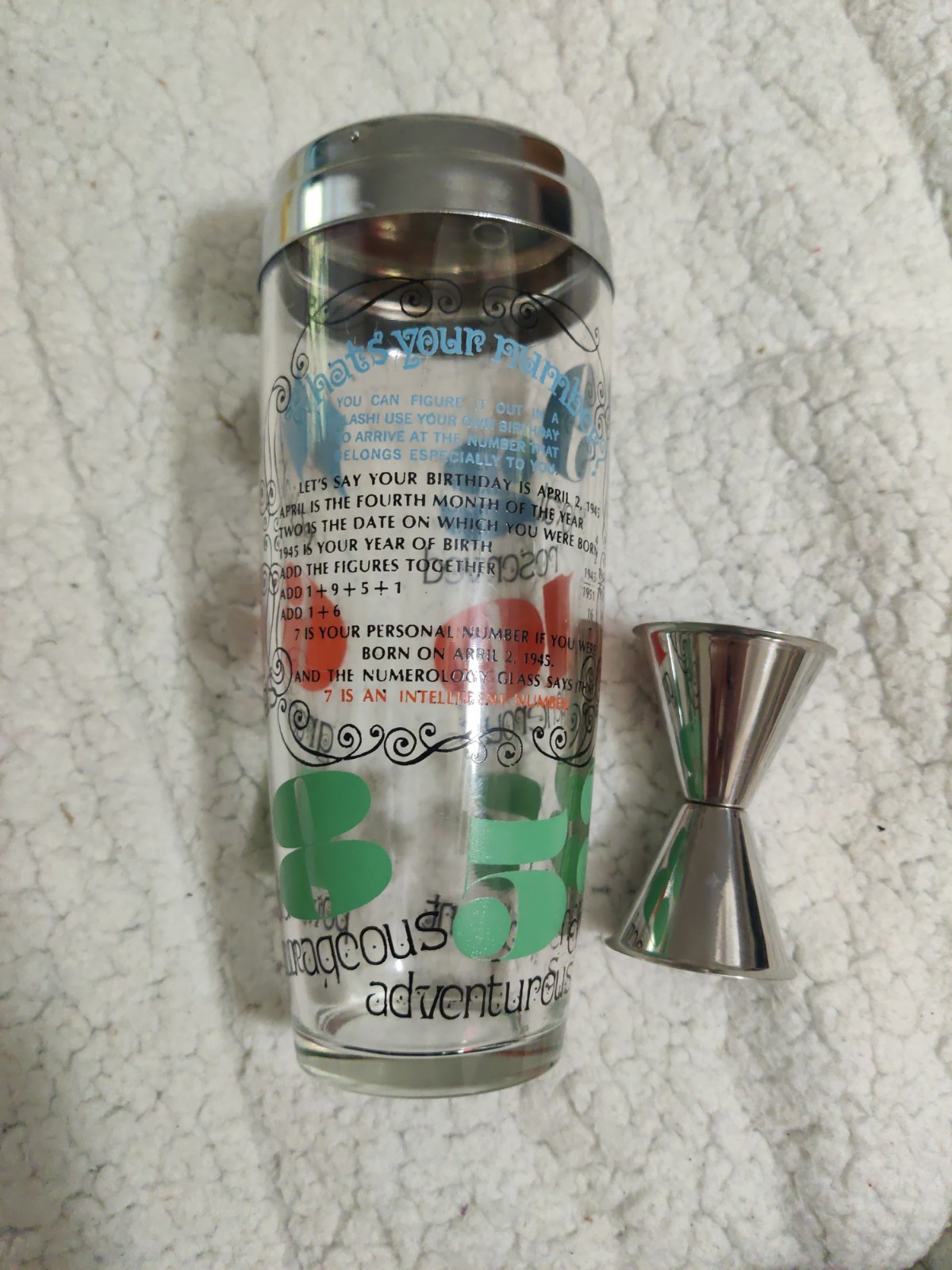 Vintage “What's Your Number” Glass Cocktail Shaker With Lid MID CENTURY