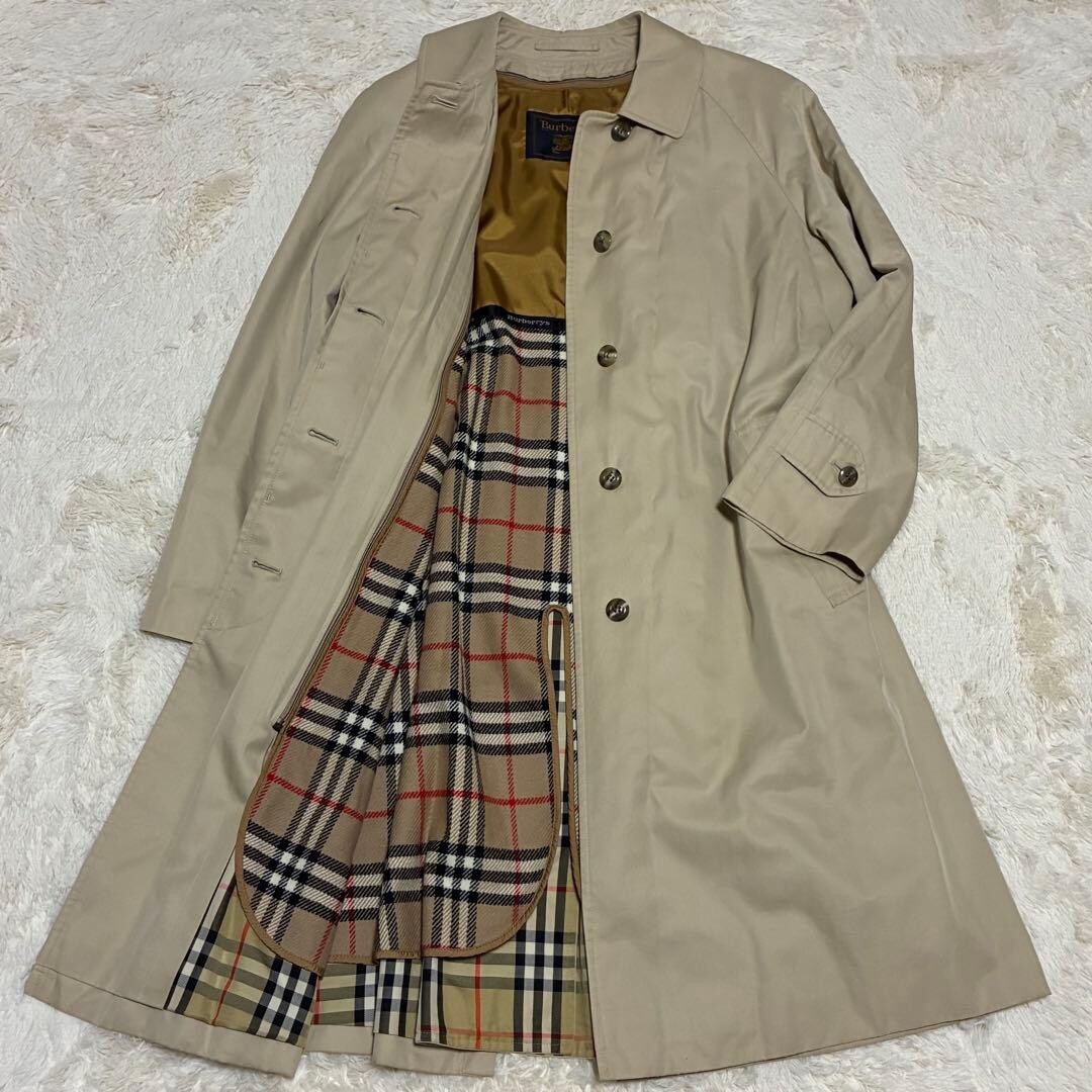 Authentic Burberrys Nova Check Lined Long Trench Coat Womens Beige Vintage
