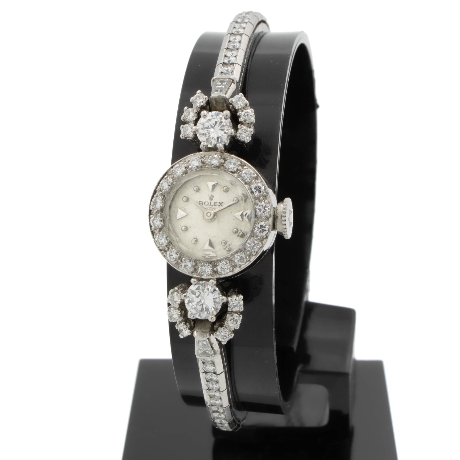 Vintage Rolex Platinum & Diamond 14mm Silver Dial Cocktail Wristwatch #W346079-1