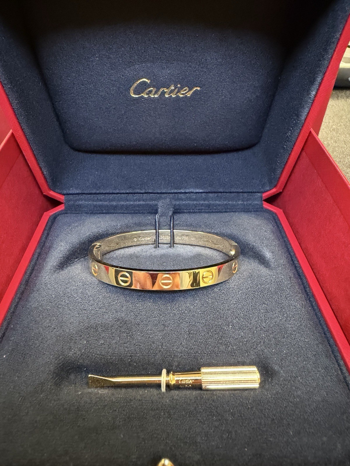 Cartier 18K Yellow Gold Hinged Love Bracelet Size 16 With Box & Card