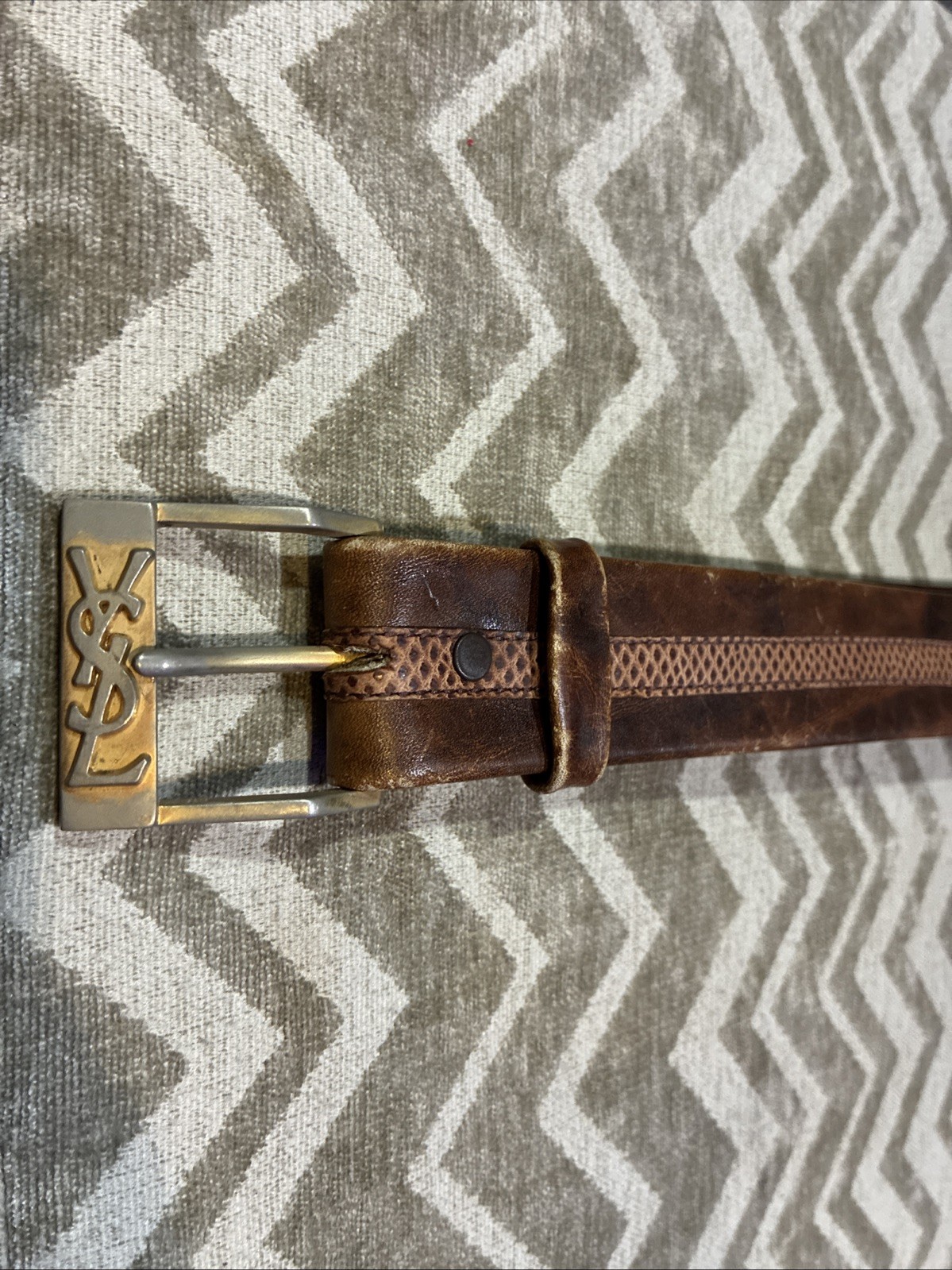 VINTAGE YVES SAINT LAURENT YSL DISTRESSED BROWN LEATHER BELT 2501-0 SIZE 36