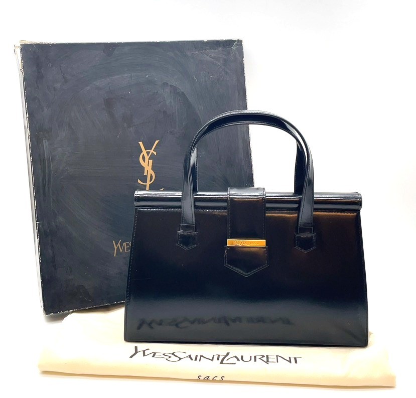 Auth Yves Saint Laurent YSL Vintage Black Leather Handbag Wboxdbag NS100332