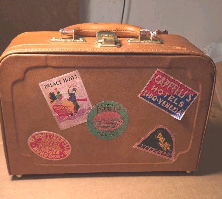Vintage Leather Suitcase Leather Edges And Travel Stickers 