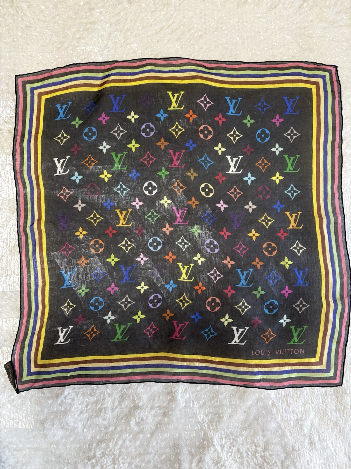 2003 Louis Vuitton Scarf Authentic Monogram Multicolor Mini Silk Italy