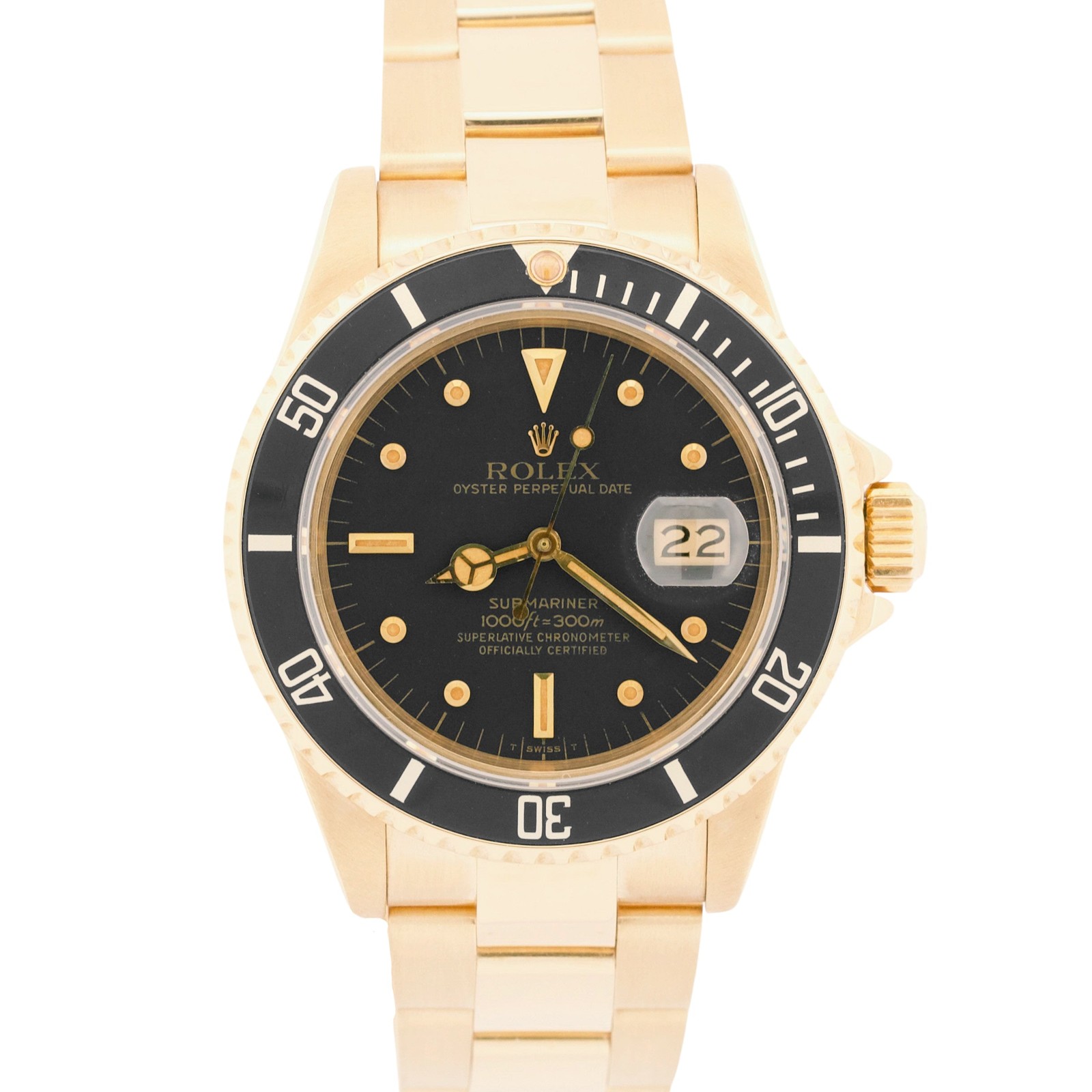 VINTAGE 1980 Rolex Submariner Date BLACK 18K Yellow Gold 40mm Oyster 16808 Watch