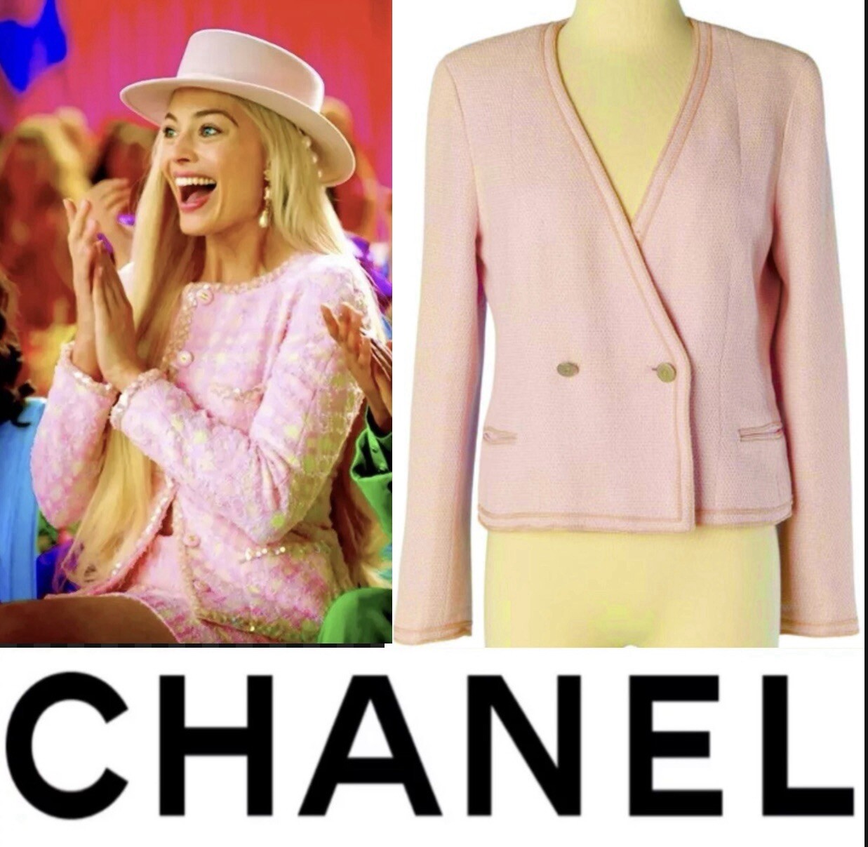 Chanel Vintage 2000 Barbie Pink Tweed Lurex Jacket 44 46 12 14 Coat Logo Vtg L