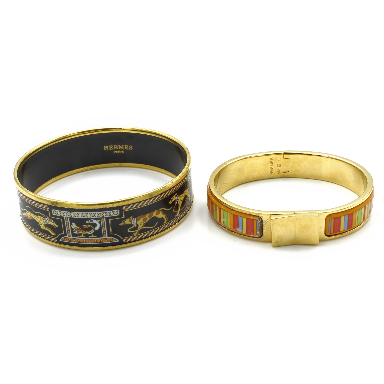 Vintage Hermès Lévriers Greyhound Bangle Mini Clic Bracelet Lot of 2 #M1601-4
