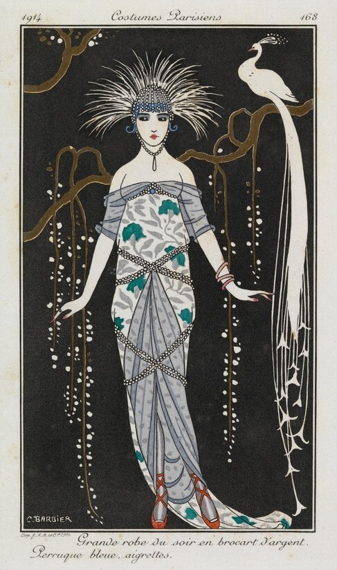 George Barbier Vintage Evening Dress Peacock Fashion Illustration Art Print 1914