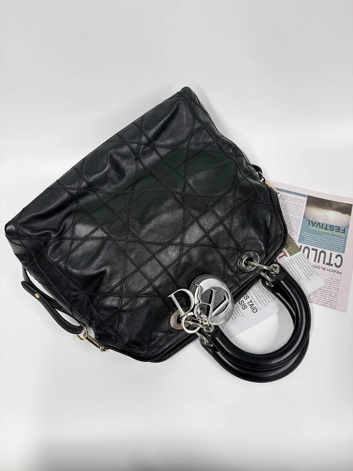 Pre-Owned Christian Dior Vintage Cannage Lambskin Soft Lady Dior Tote Bag