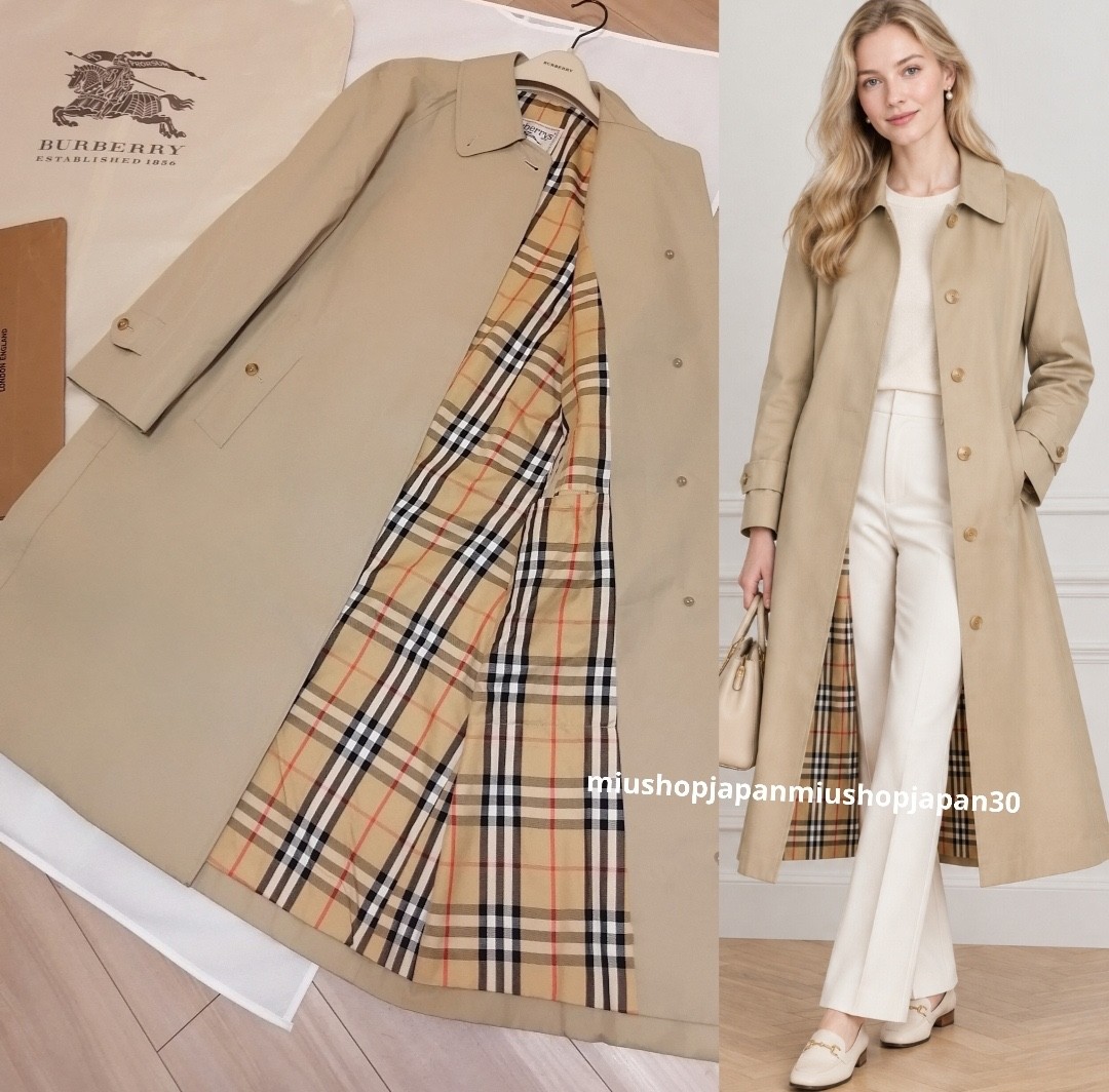 BURBERRY Trench Coat Authentic Vintage Balmacaan/Car Coat Check Beige M/UK10/US8