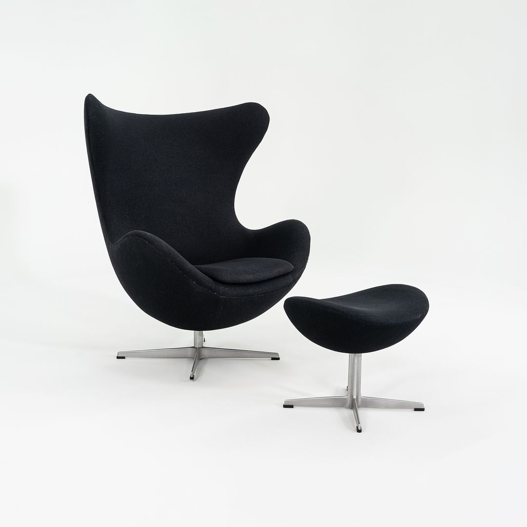 1993 Arne Jacobsen for Fritz Hansen Egg Chair and Ottoman Black Made in Denmark