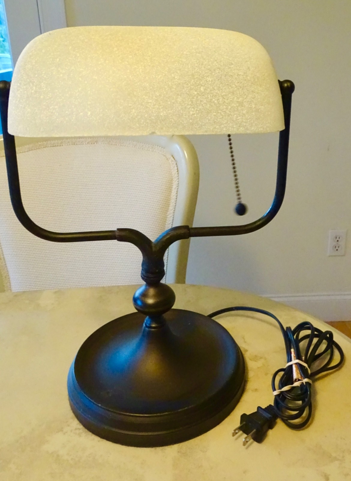 Banker's Lamp Heavy Brass/Metal & Frosted Speckled Glass Shade