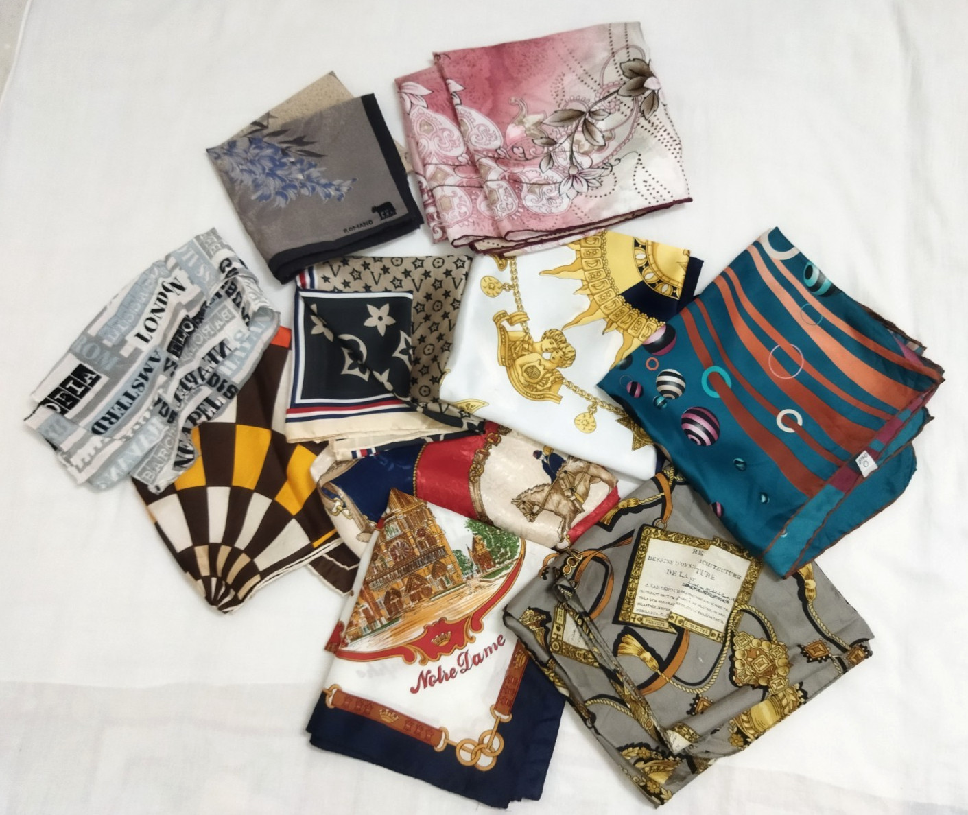 Vintage Silk Scarf Lot of 10 Luxury Square Scarves Geometric
