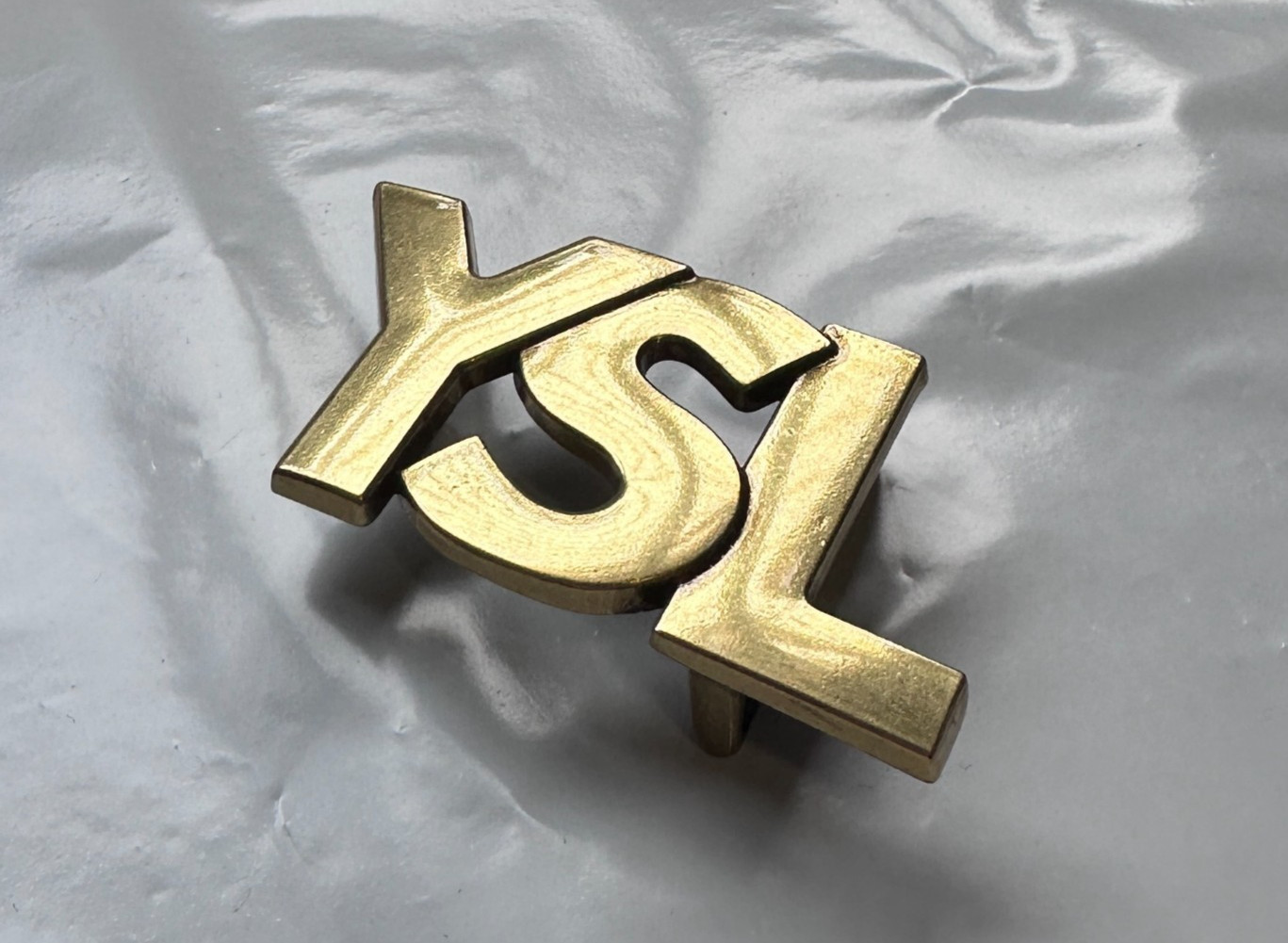 YSL Yves Saint Laurent Gold Tone Logo Belt Buckle Vintage Luxury for 1" Belt