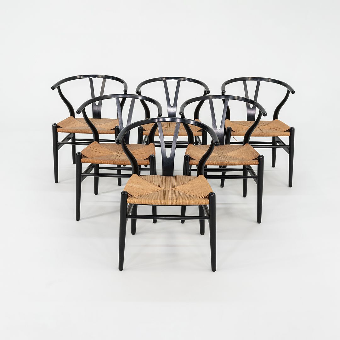 1960s Set of Six Hans Wegner for Carl Hansen & Son Wishbone Dining Chairs Black