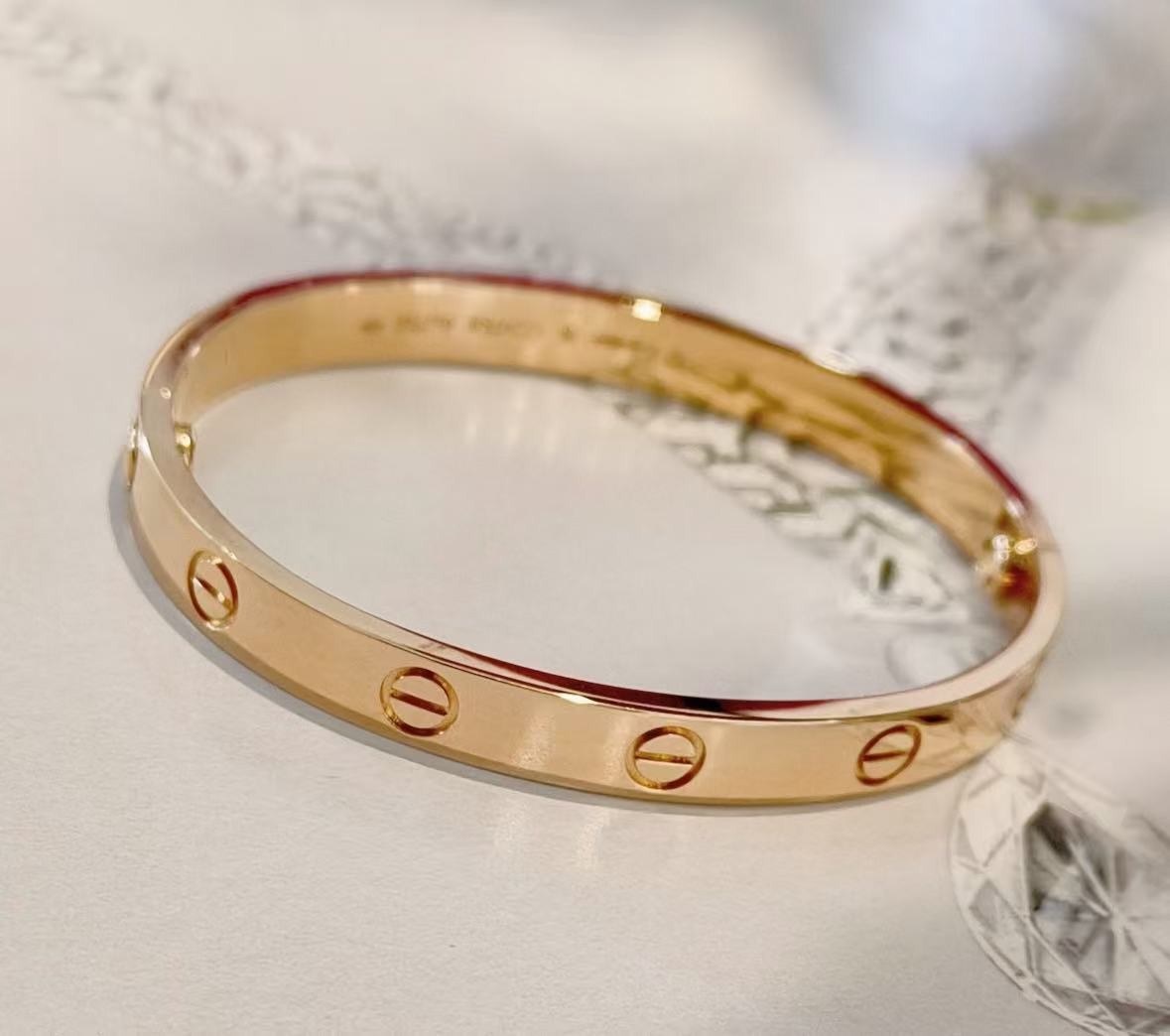 Cartier Love Bangle Bracelet 18K Rose Gold Size 19 Width 6.1mm