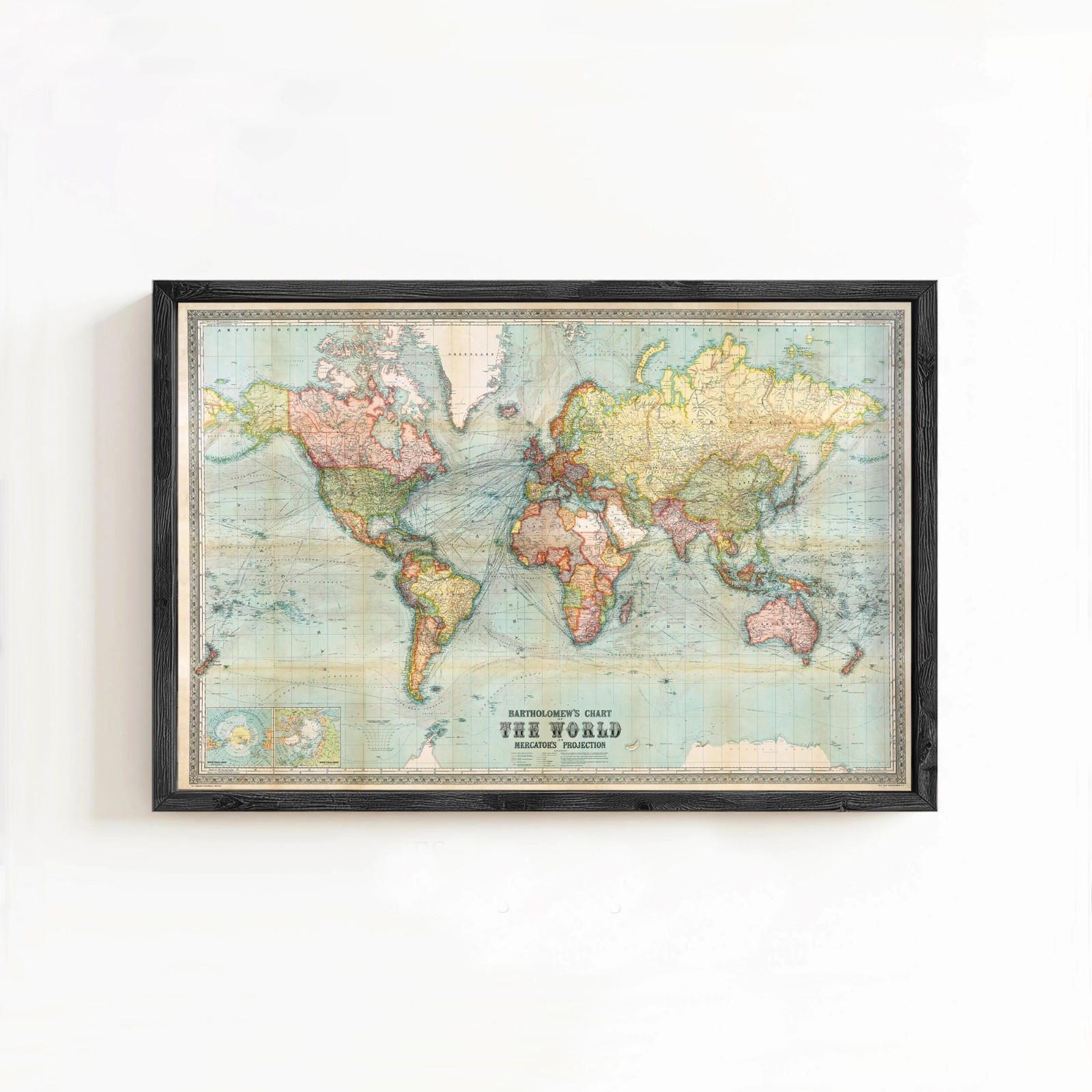 World Map Vintage Atlas 1914 Mercator projection | Vintage World Map Framed