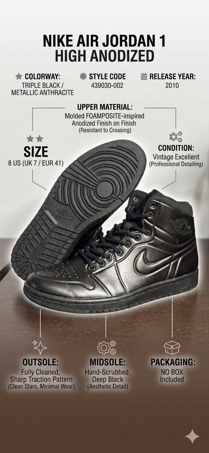 Nike Air Jordan 1 High Anodized Black Metallic Silver 439030-002 Size 8 VTG OG