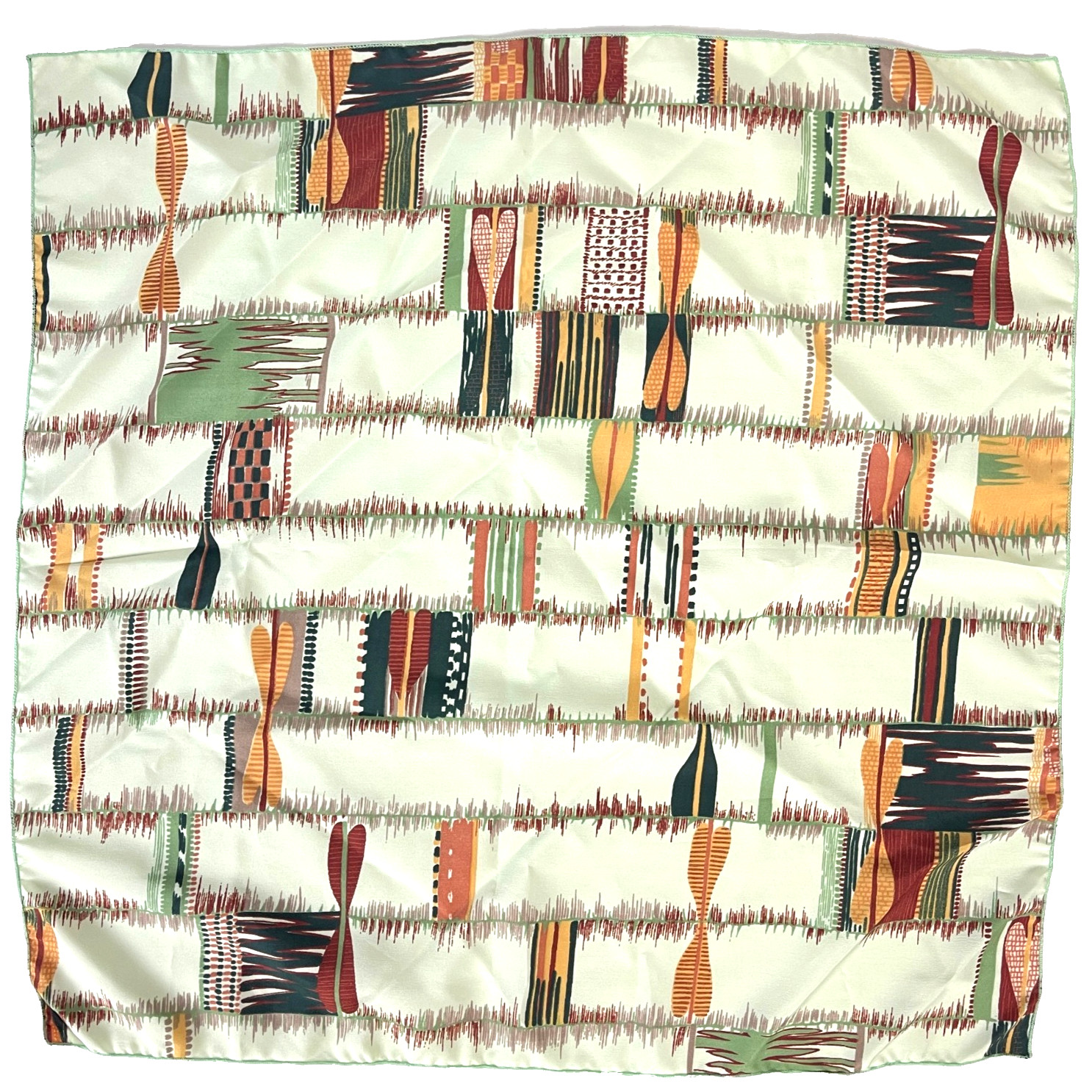 Midcentury Vintage Head Scarf Mint Zig Zag Tribal Made In USA Polyester MCM
