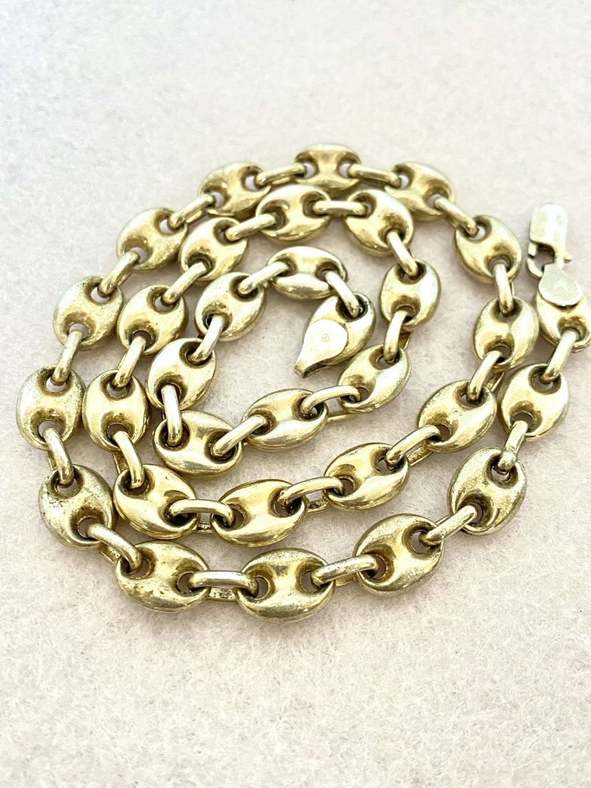 Vintage Sterling Silver Vermeil Gold Wash Puffy Gucci Link Chain Necklace 18”