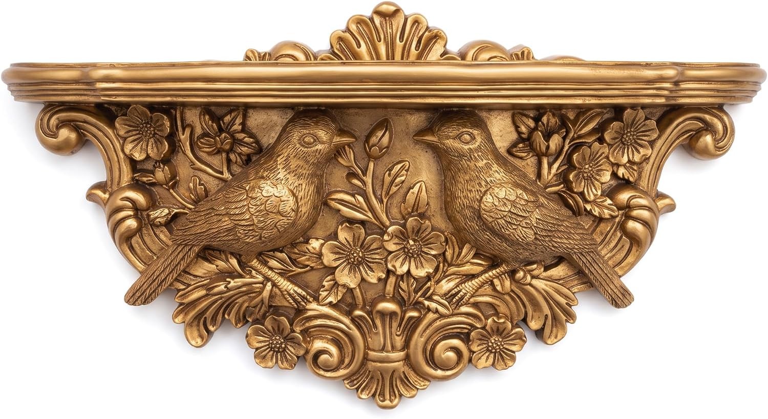 Vintage Gold Bird Wall Shelf, Antique Resin Floral Display Ledge