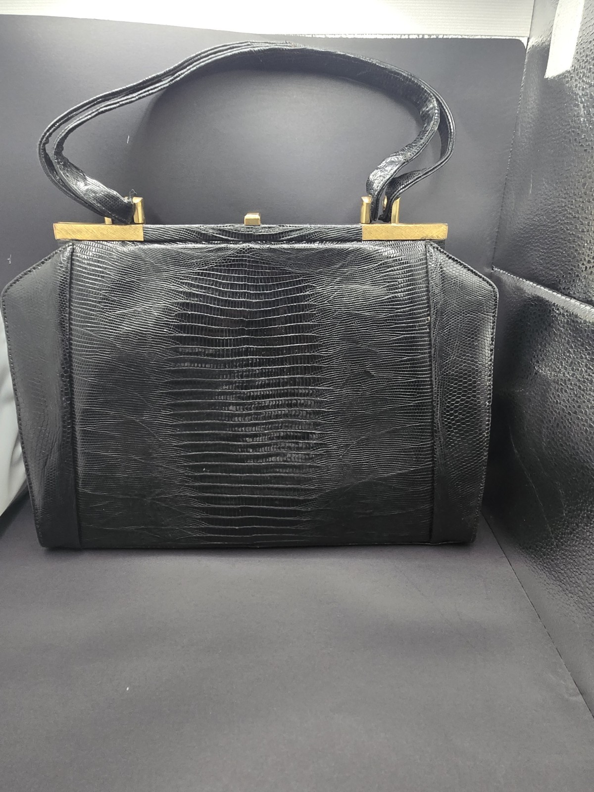 1950s Escort Black Lizard Skin Vintage Handbag