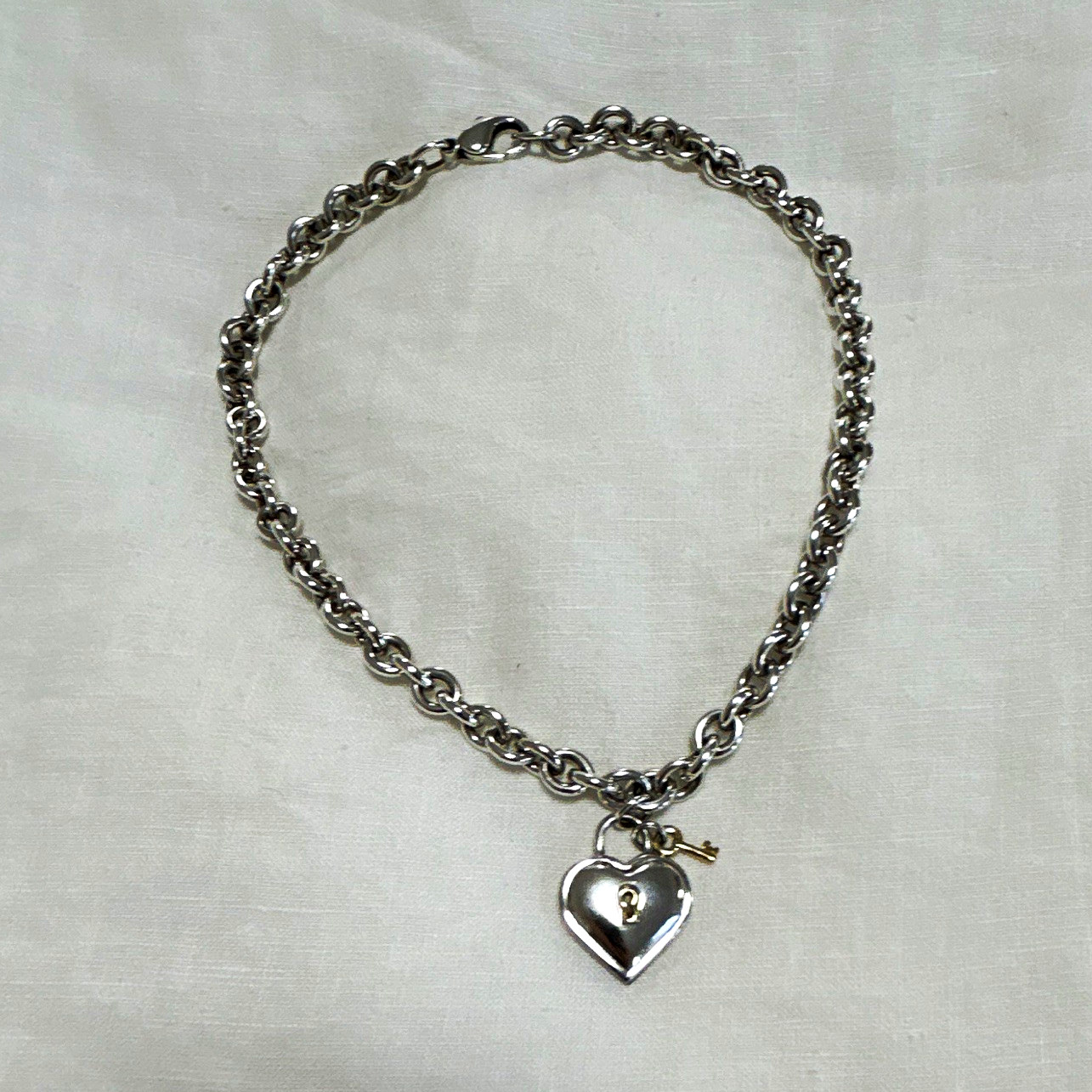 Vintage Tiffany & Co. Sterling Silver & 18K Gold Heart Lock and Key Necklace '94