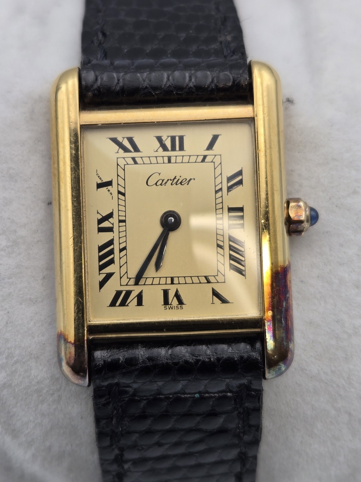 Vintage Cartier Must Tank Vermeil 21mm Champagne Roman Dial Quartz Watch 3 66001