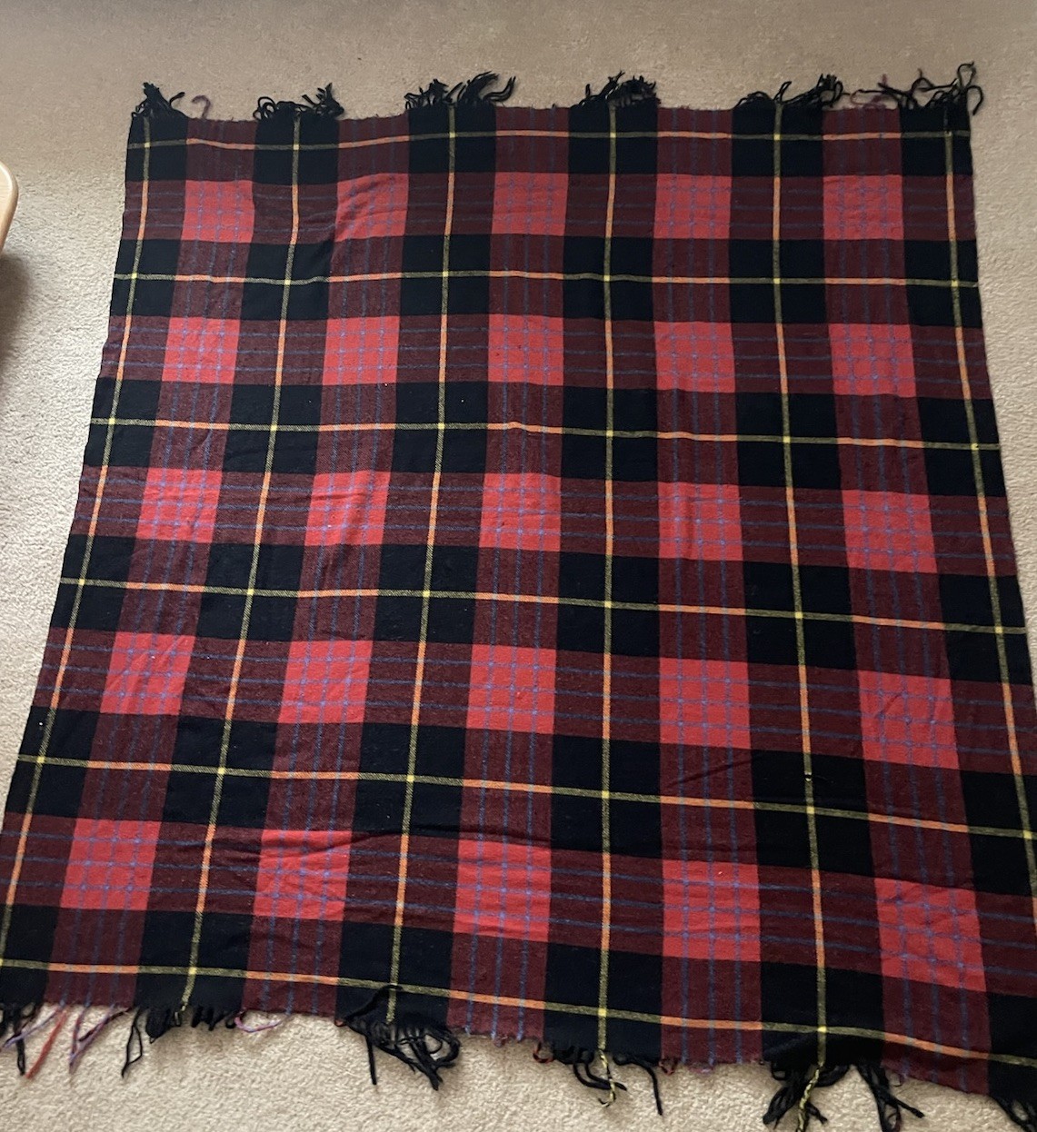 Vintage Tartan Plaid Wool Blanket Throw Ireland Fringe