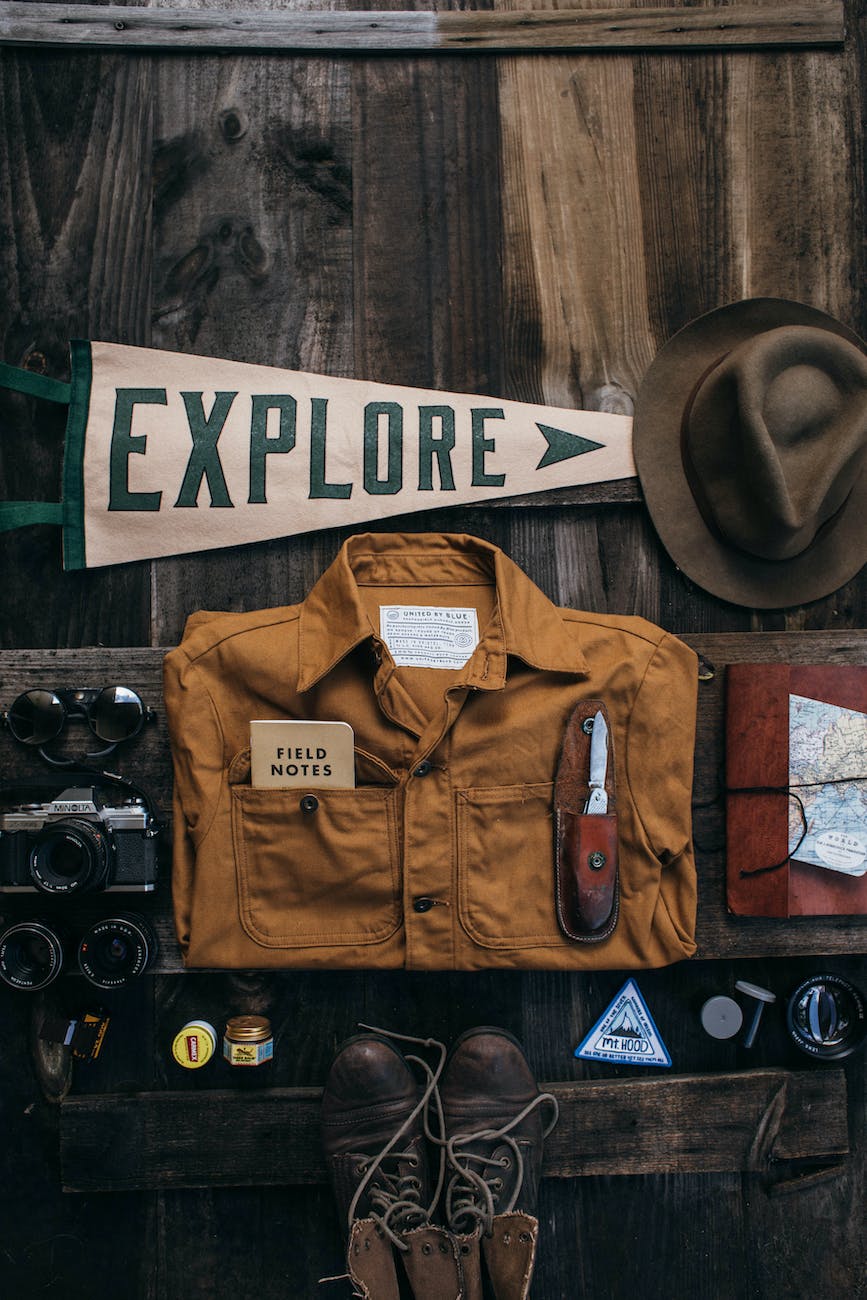 set of various items for exploration with camera on desk